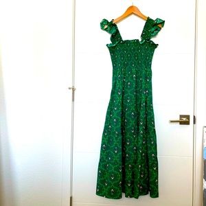 Rare Hill House Home Ellie Nap Dress — green trestle print — XS — Unworn